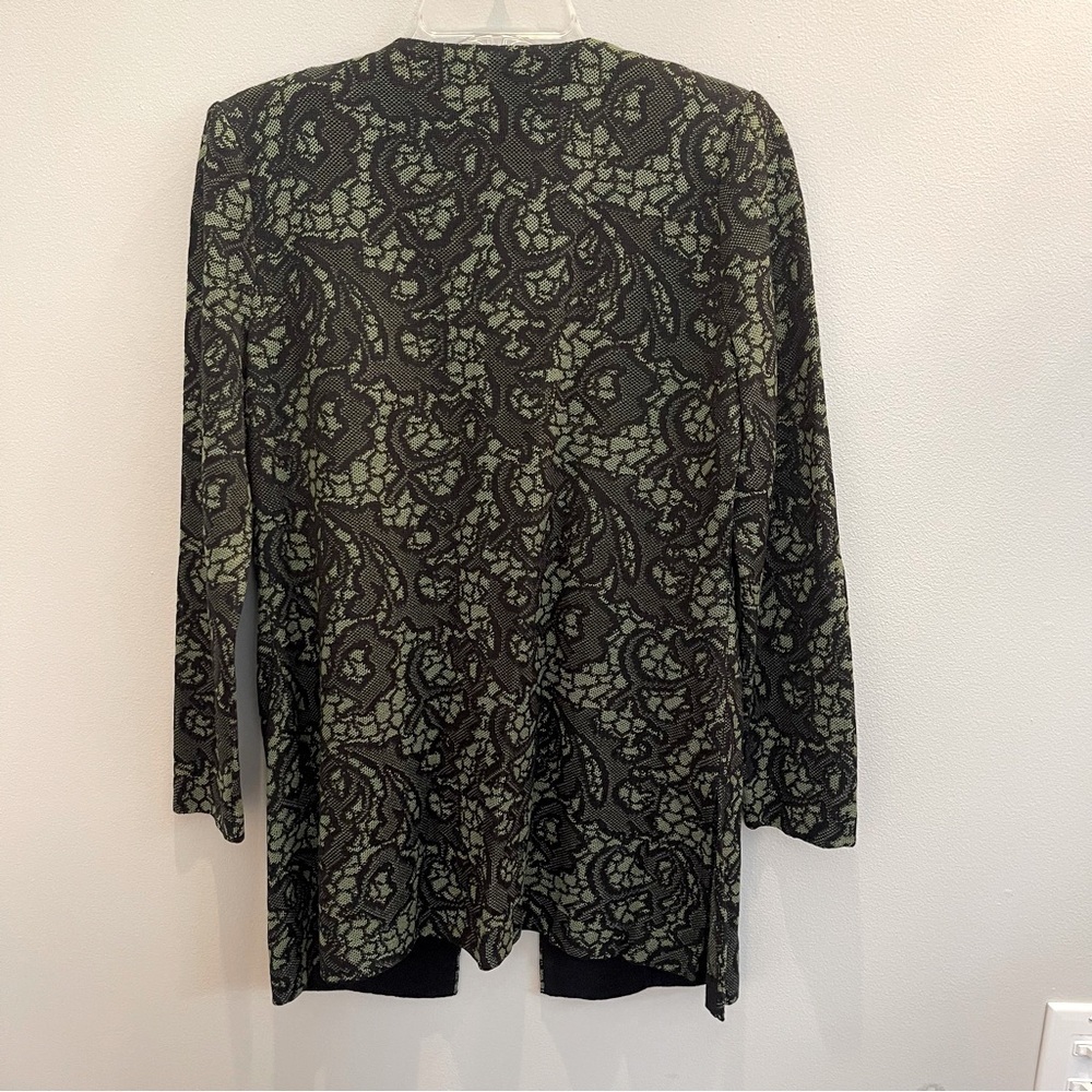 Misook Heritage Fit Open Front Cardigan Jacket Green Black Lace Sweater Small - Picture 2 of 10